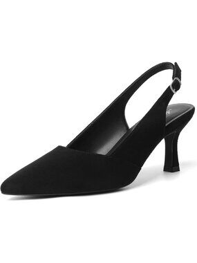 Women's Black Suede Slingback Pointed Closed Toe Kitten Heels Pumps Shoes